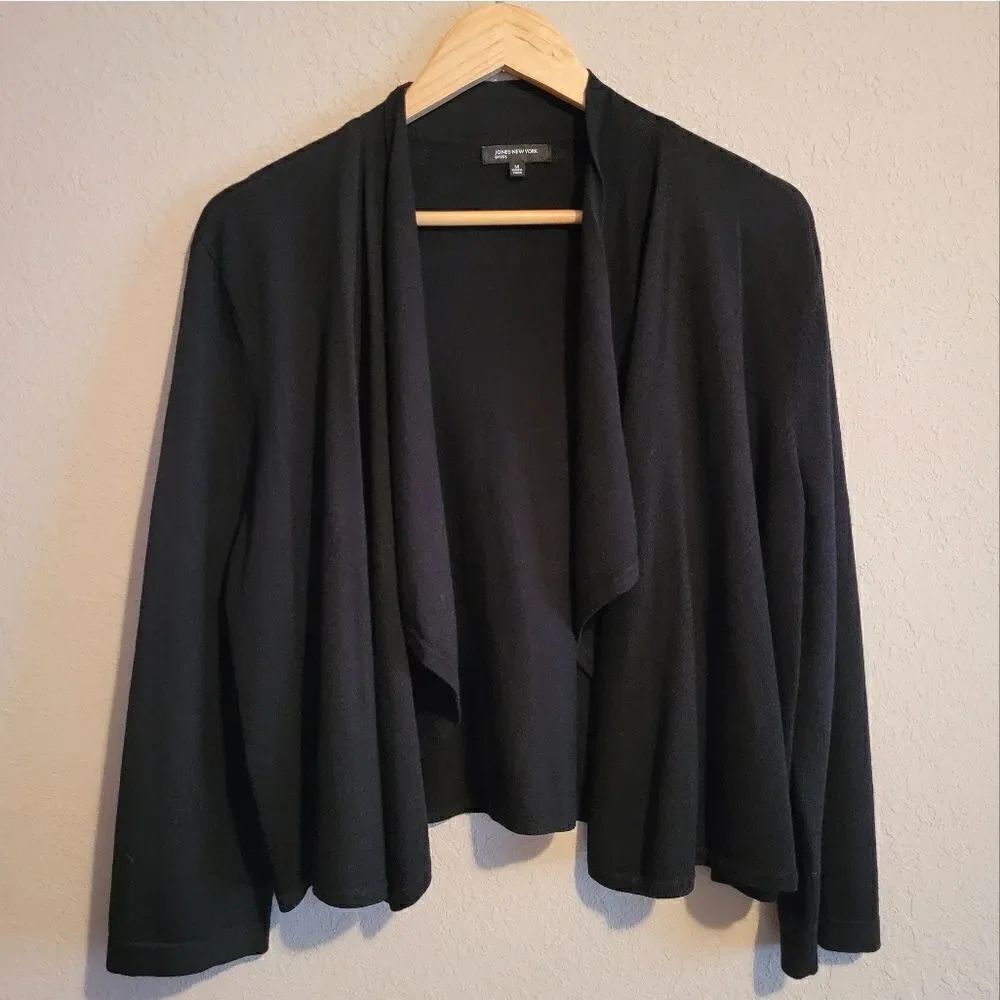 Jones New York Women's Black Open Drape Front Waterfall Cardigan Sweater